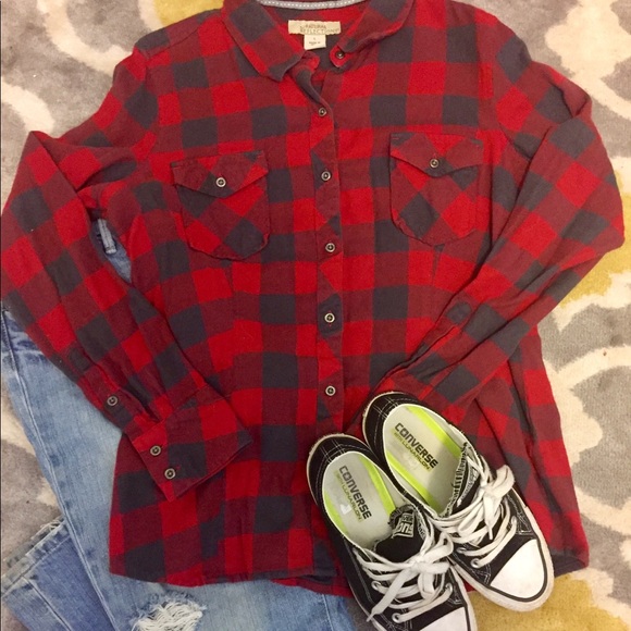 Natural Reflections Tops - Buffalo check flannel button down shirt